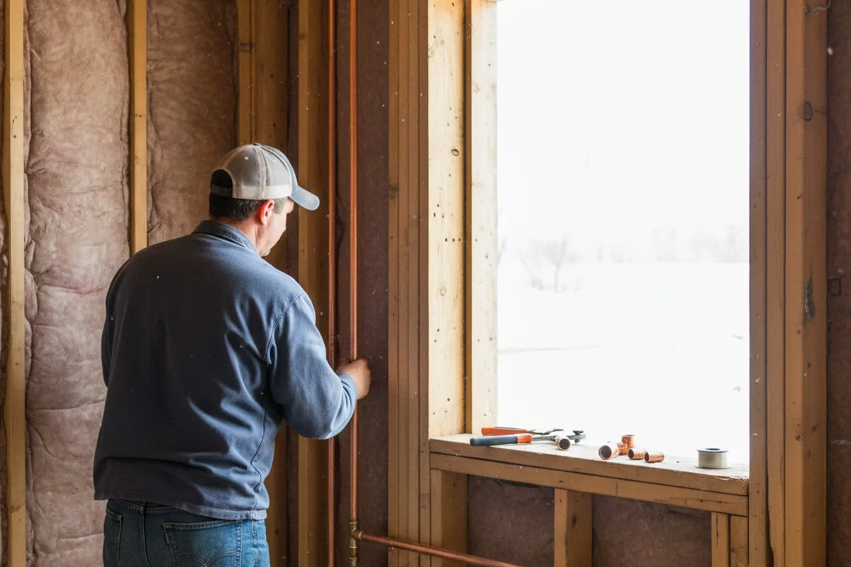 Licensed plumber running new copper supply lines in a West Pittsburg home